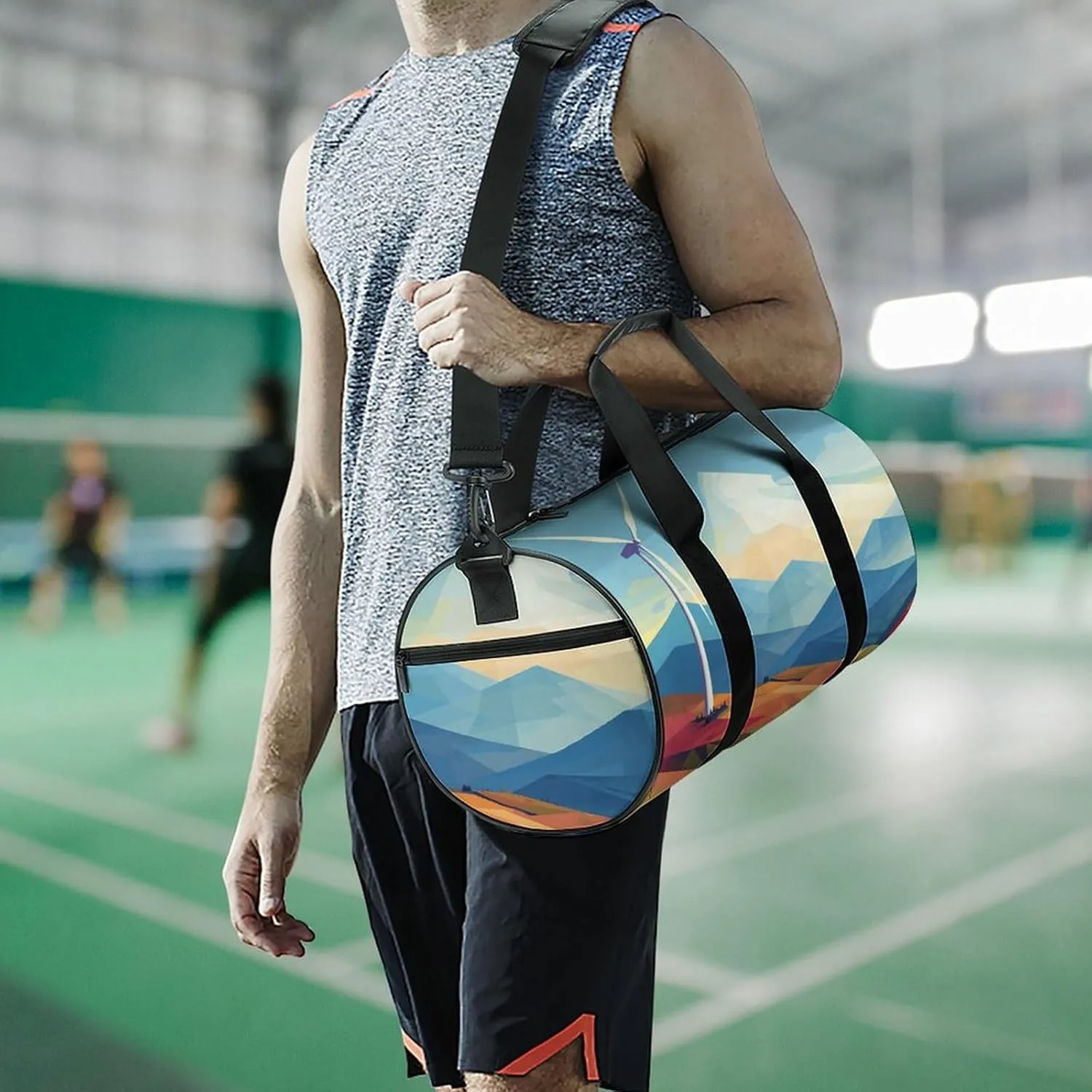 Gym Bag for Men Women Windmill Flat Illustration Duffel Bag Overnight Bag with Compartment Gym Sackpac