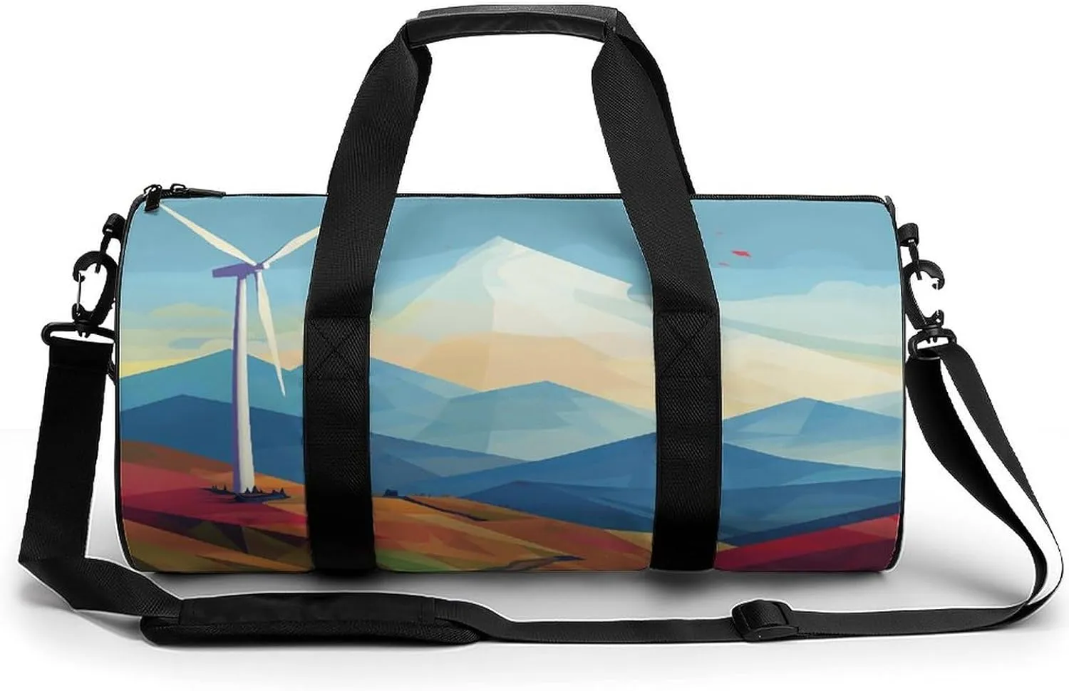 Gym Bag for Men Women Windmill Flat Illustration Duffel Bag Overnight Bag with Compartment Gym Sackpac