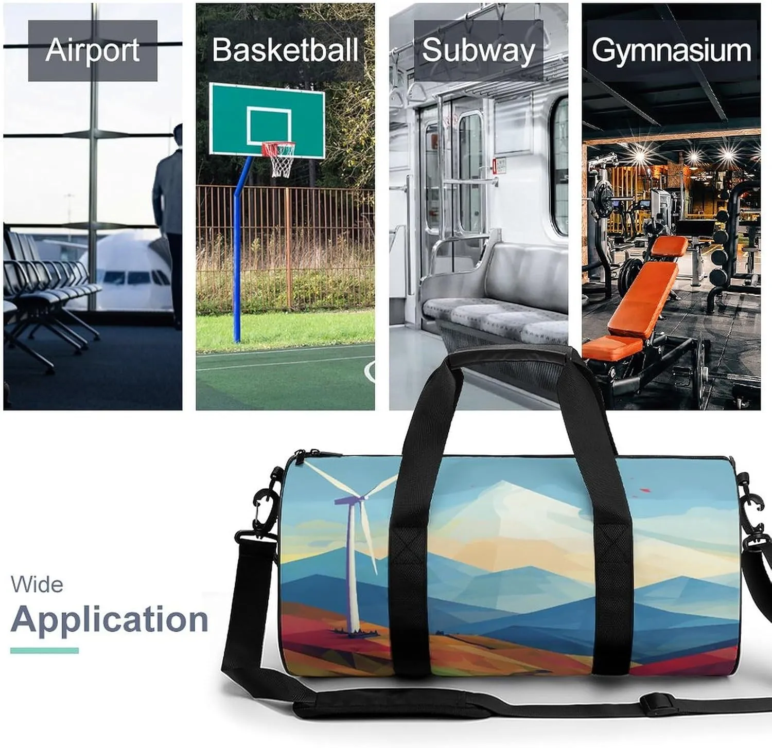 Gym Bag for Men Women Windmill Flat Illustration Duffel Bag Overnight Bag with Compartment Gym Sackpac
