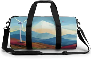 Gym Bag for Men Women Windmill Flat Illustration Duffel Bag Overnight Bag with Compartment Gym Sackpac