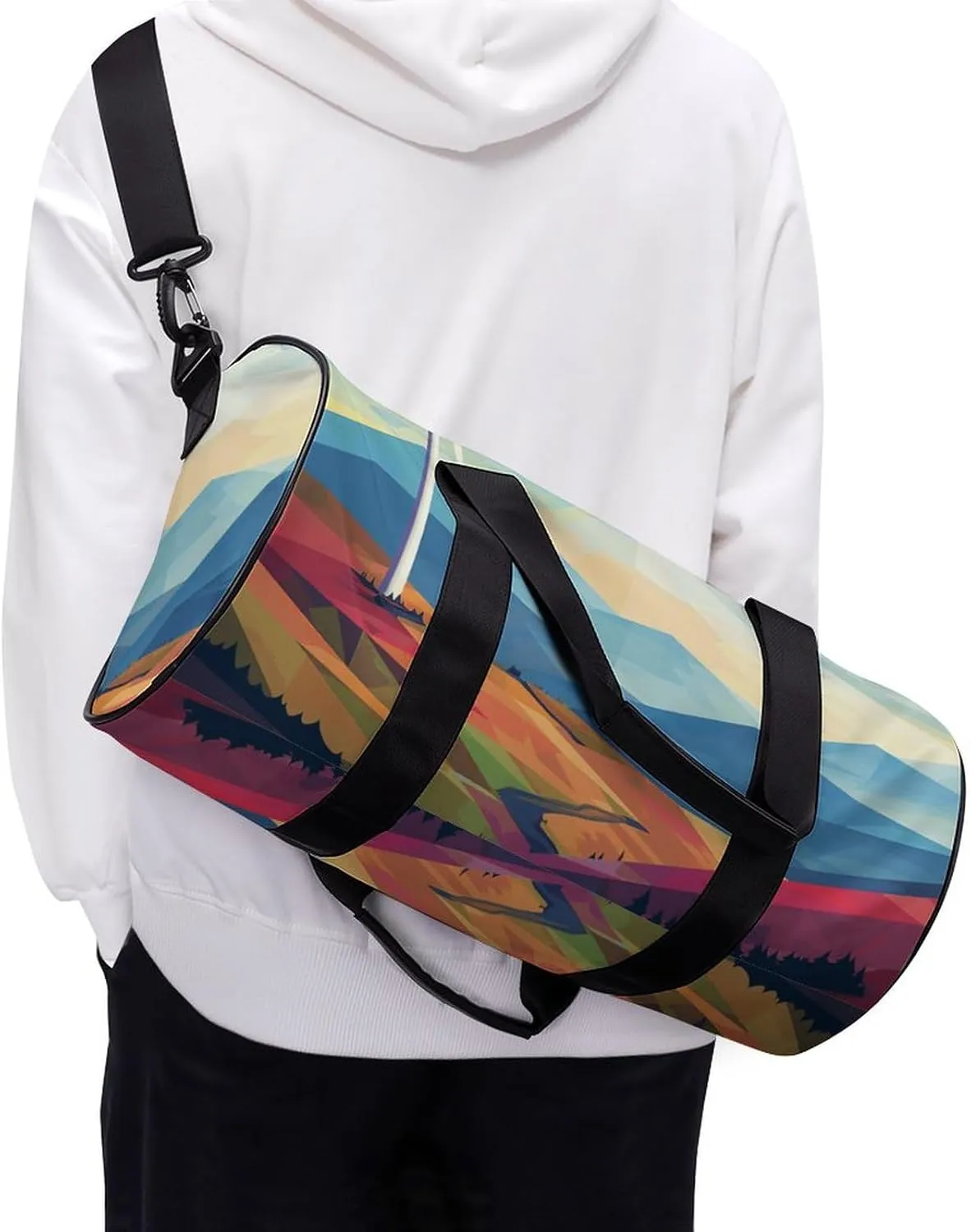 Gym Bag for Men Women Windmill Flat Illustration Duffel Bag Overnight Bag with Compartment Gym Sackpac