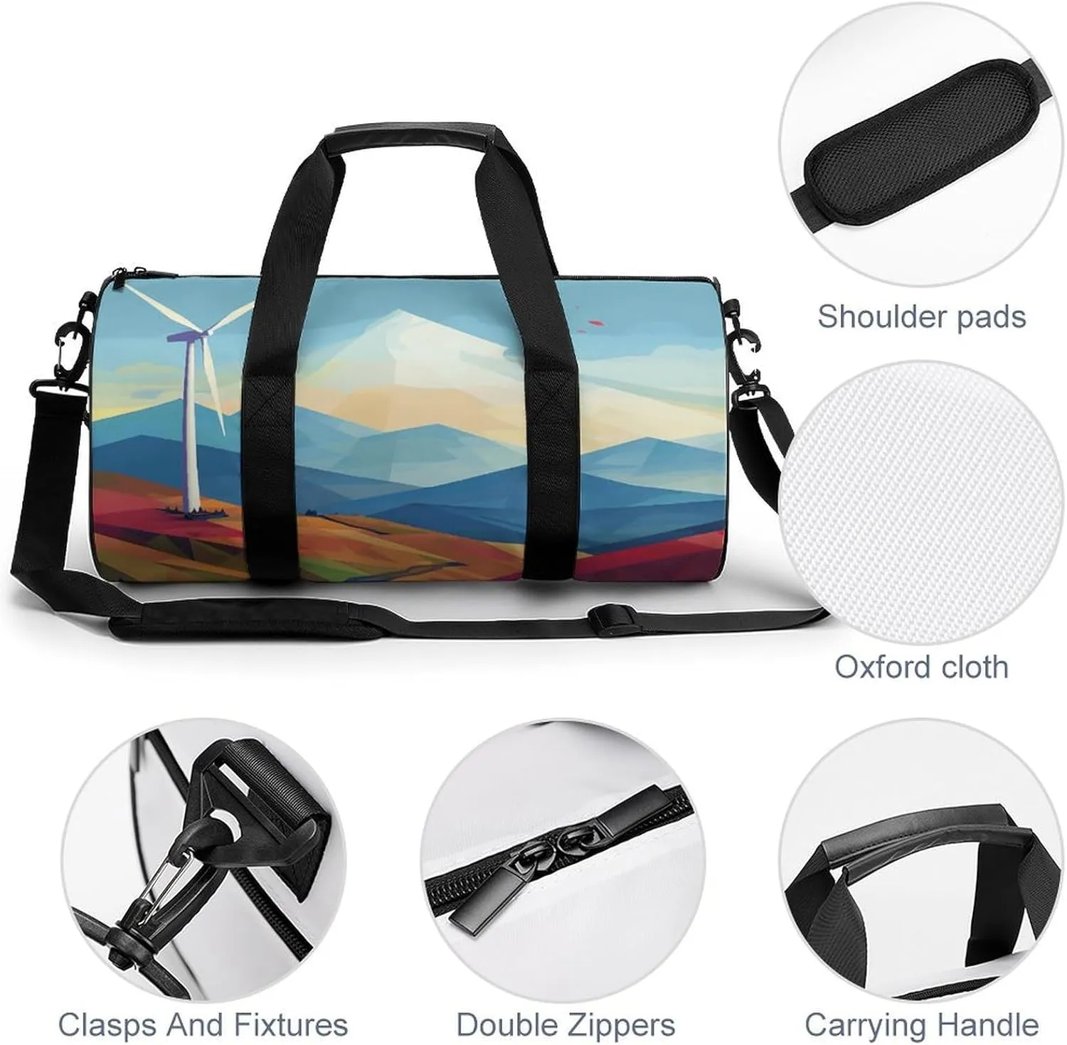 Gym Bag for Men Women Windmill Flat Illustration Duffel Bag Overnight Bag with Compartment Gym Sackpac