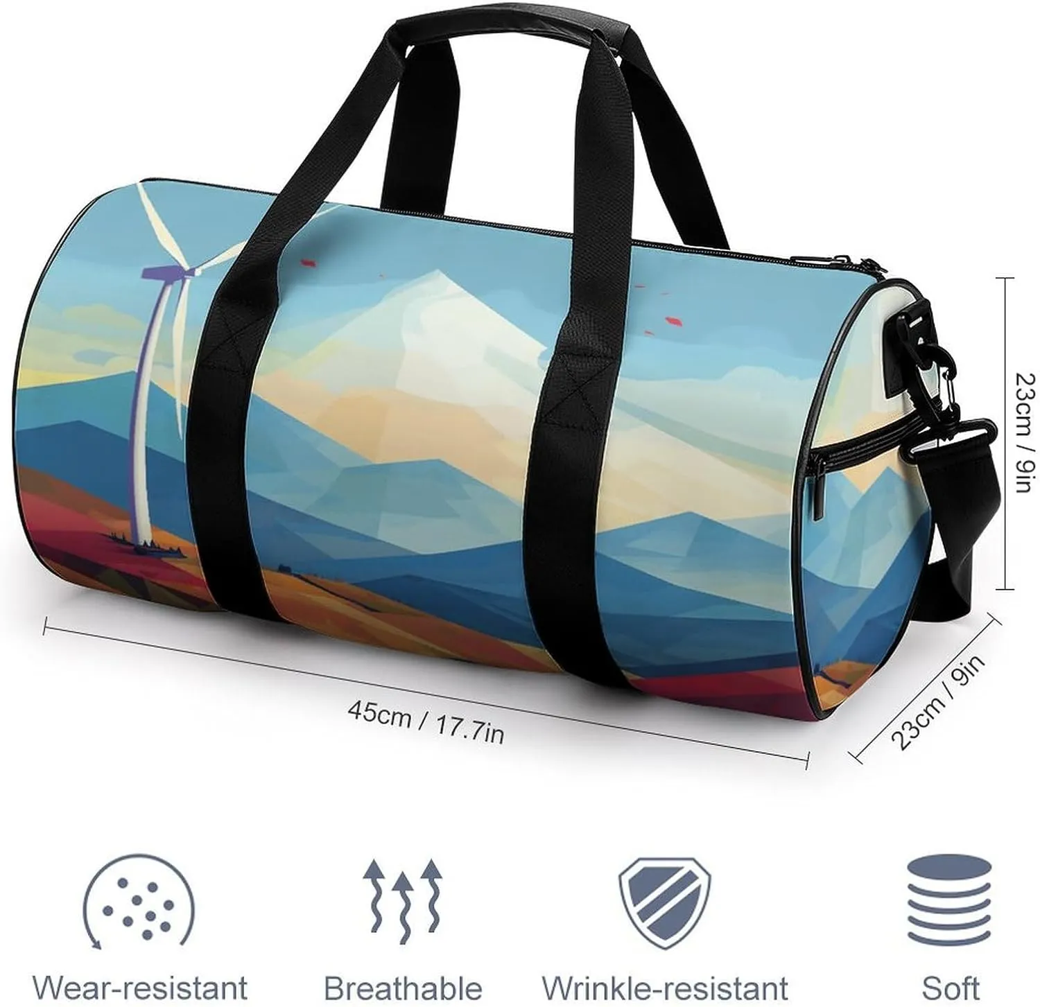 Gym Bag for Men Women Windmill Flat Illustration Duffel Bag Overnight Bag with Compartment Gym Sackpac