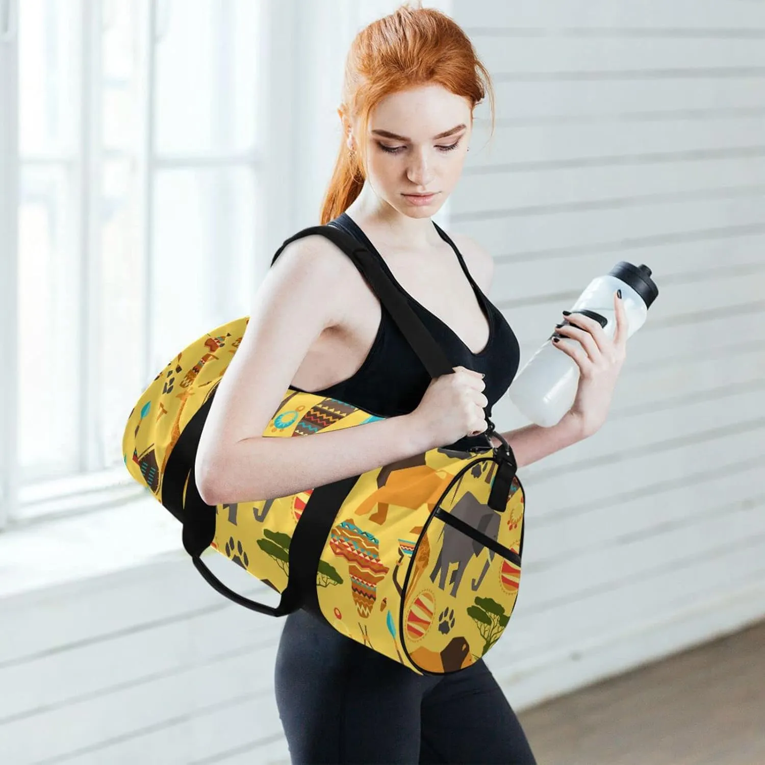 Gym Bag for Women and Men Small Duffel Bag for Sports Travel Weekender Overnight Vacation Beach Lightweight Carry on Bag for Boys Girls African Style
