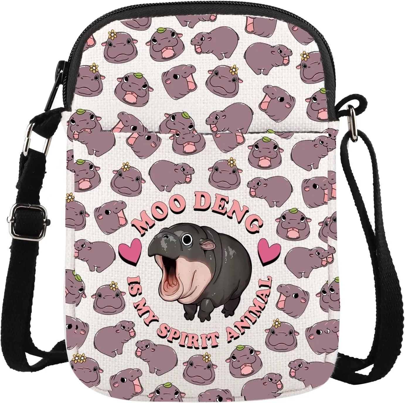 Gzrlyf Moo Deng Crossbody Bag Baby Hippo Gift Moo Deng Lover Gift Hippo Purse Sling Bag Shoulder Bag