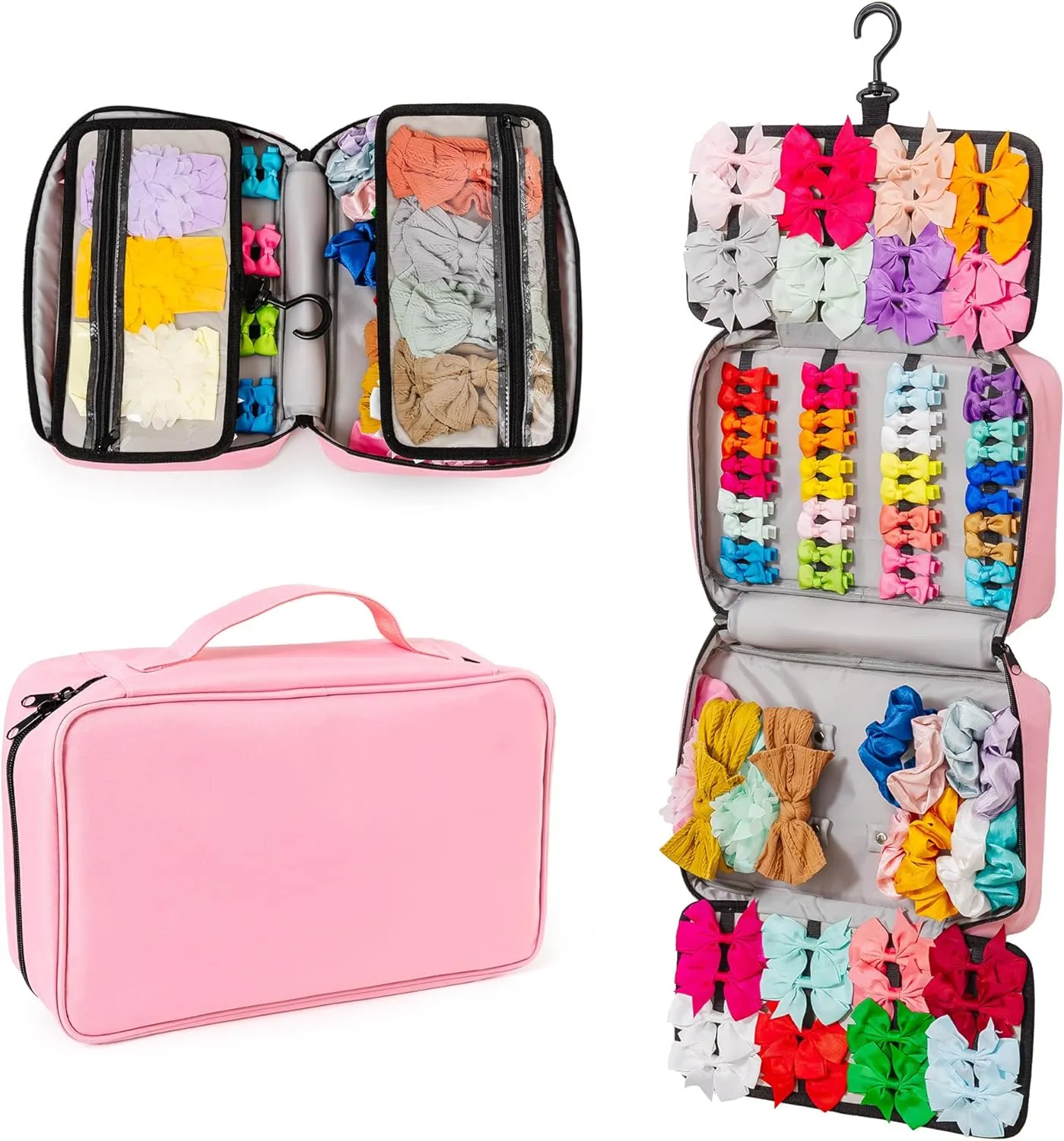 Hair Bow Organizer for Girls Bag – Large Capacity Girls Hair Accessories Organizer, Holds Headbands & Clips, Scrunchies and Pony Tail holder with a Rotating Hook, Travel-Friendly