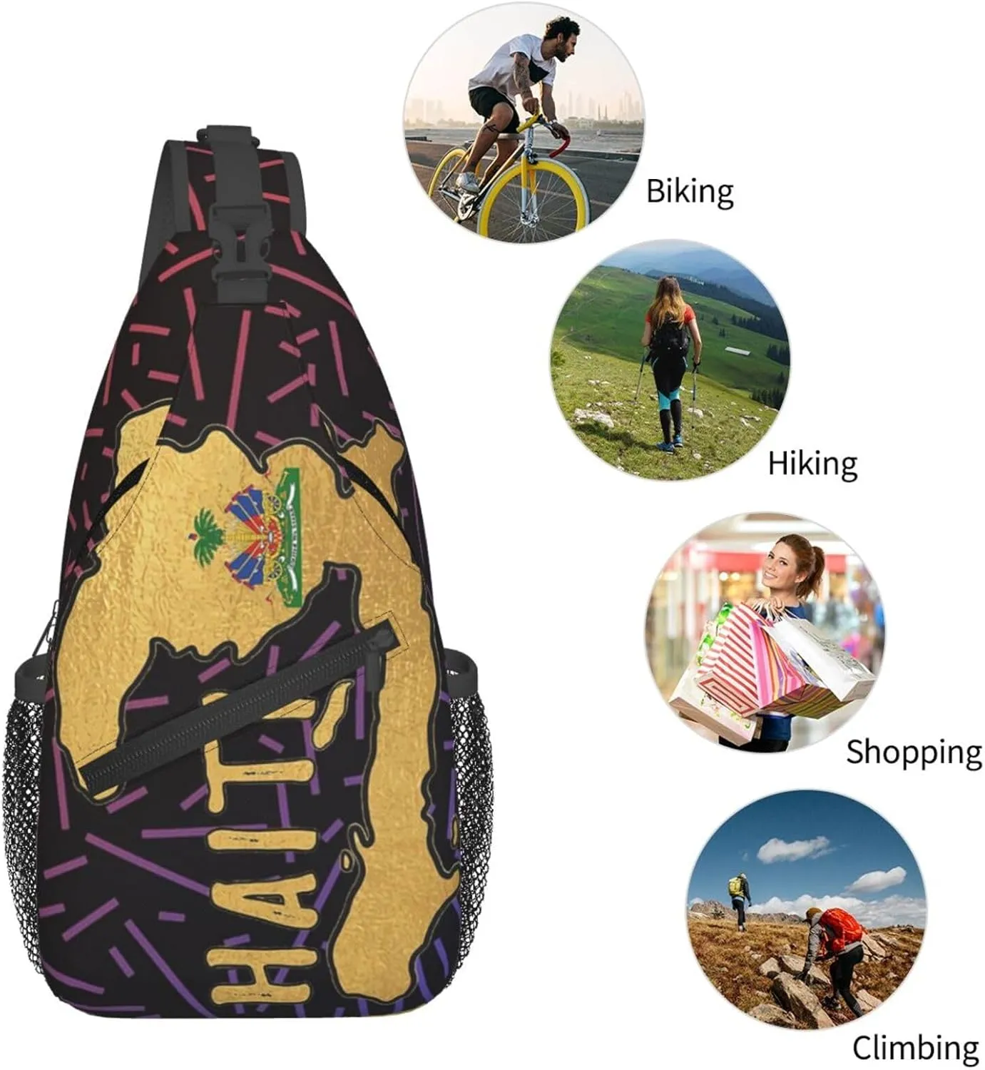 Haitian Haiti Small Crossbody Backpack Sling Bag For Men Women Mini One Shoulder Chest Bags Gym Sport Travel Hiking Daypack