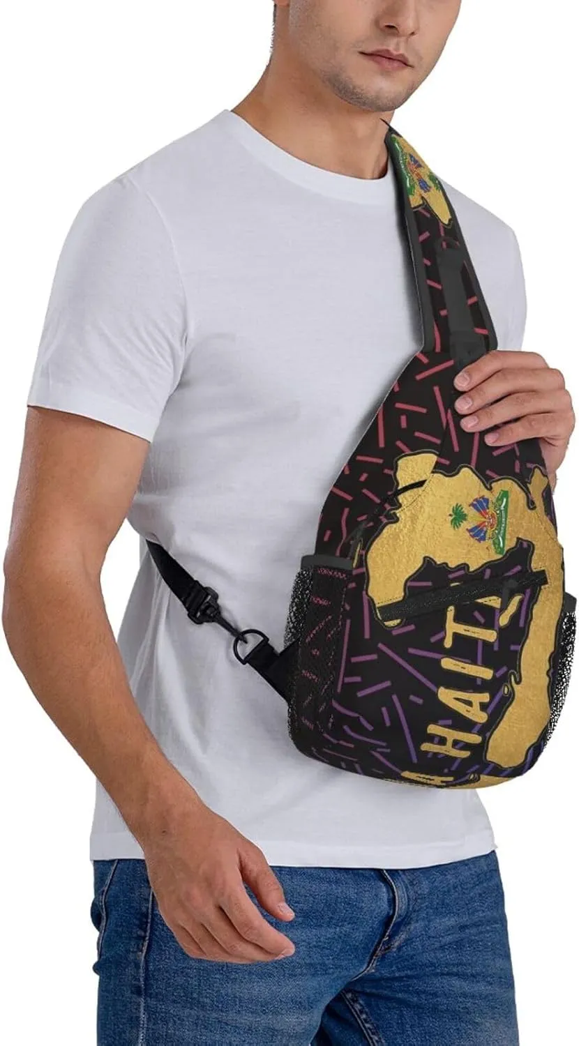 Haitian Haiti Small Crossbody Backpack Sling Bag For Men Women Mini One Shoulder Chest Bags Gym Sport Travel Hiking Daypack
