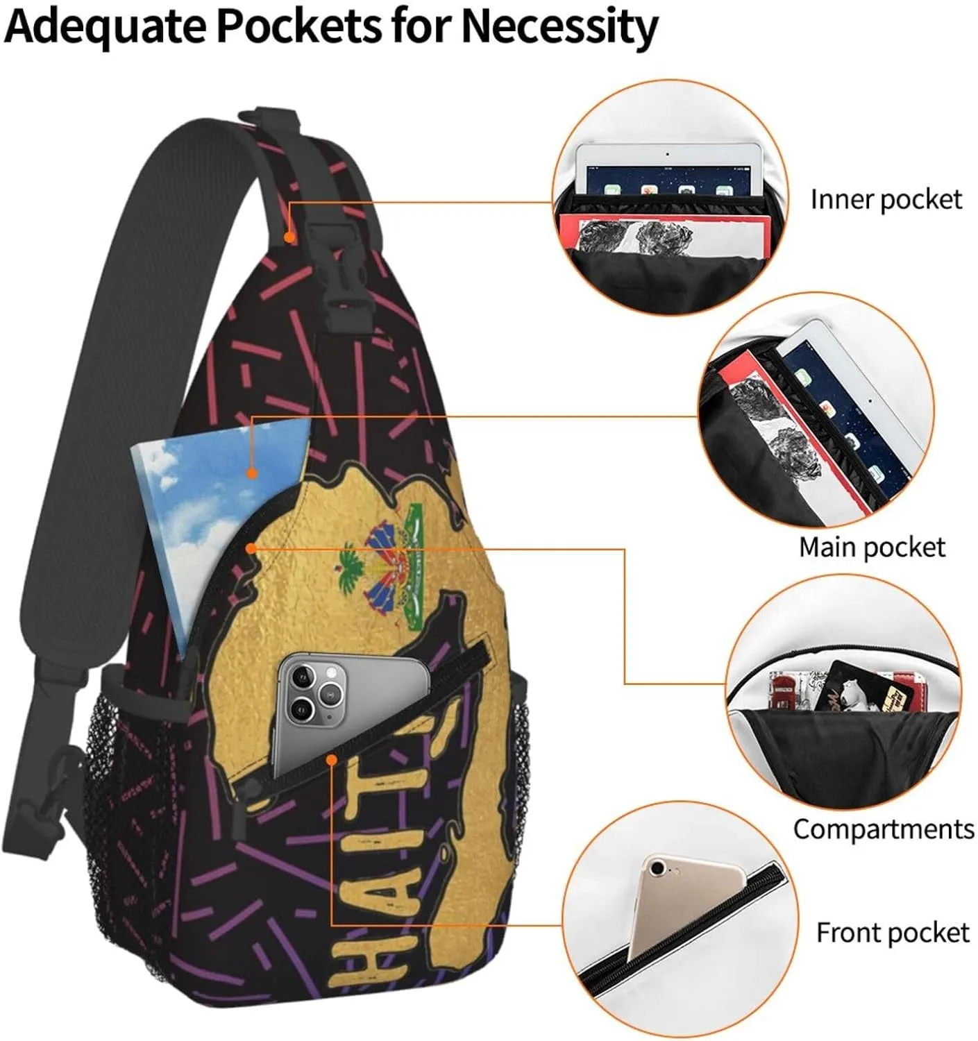 Haitian Haiti Small Crossbody Backpack Sling Bag For Men Women Mini One Shoulder Chest Bags Gym Sport Travel Hiking Daypack
