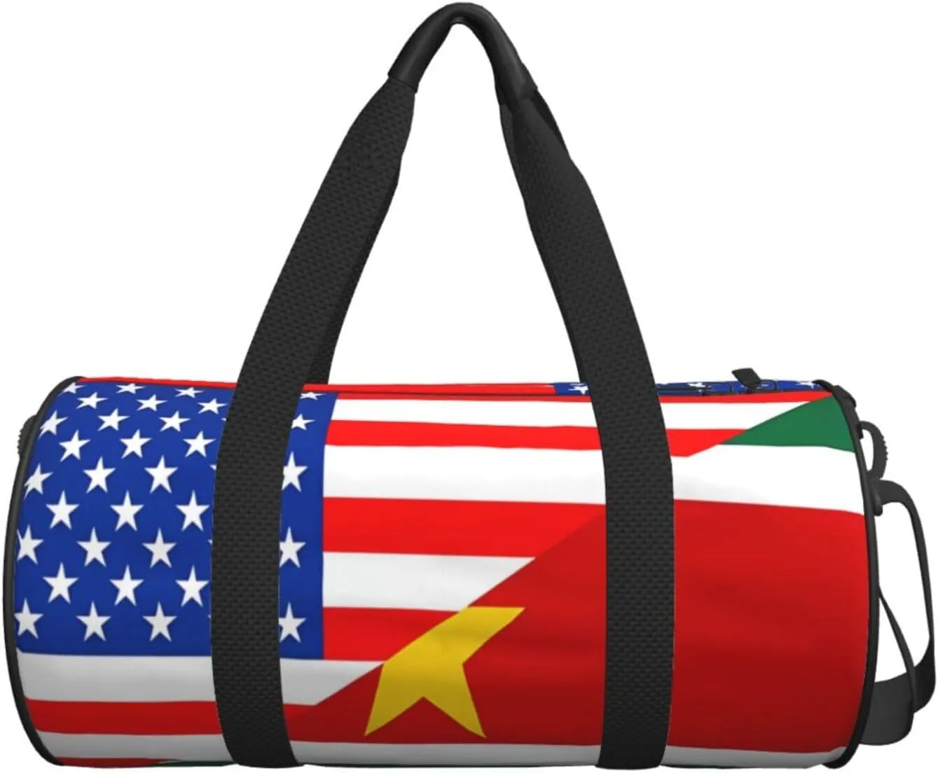 Half American Suriname Surinamese Flag Round Travel Duffel Bag Large Capacity Gym Sports Bags for Hiking Vacation Trips