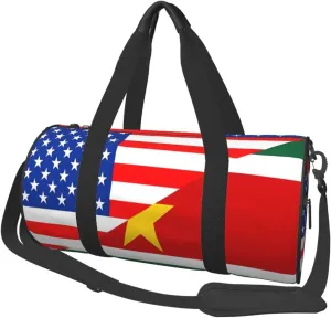 Half American Suriname Surinamese Flag Round Travel Duffel Bag Large Capacity Gym Sports Bags for Hiking Vacation Trips