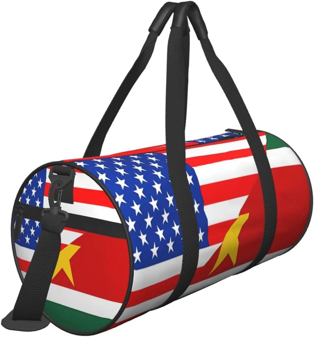 Half American Suriname Surinamese Flag Round Travel Duffel Bag Large Capacity Gym Sports Bags for Hiking Vacation Trips