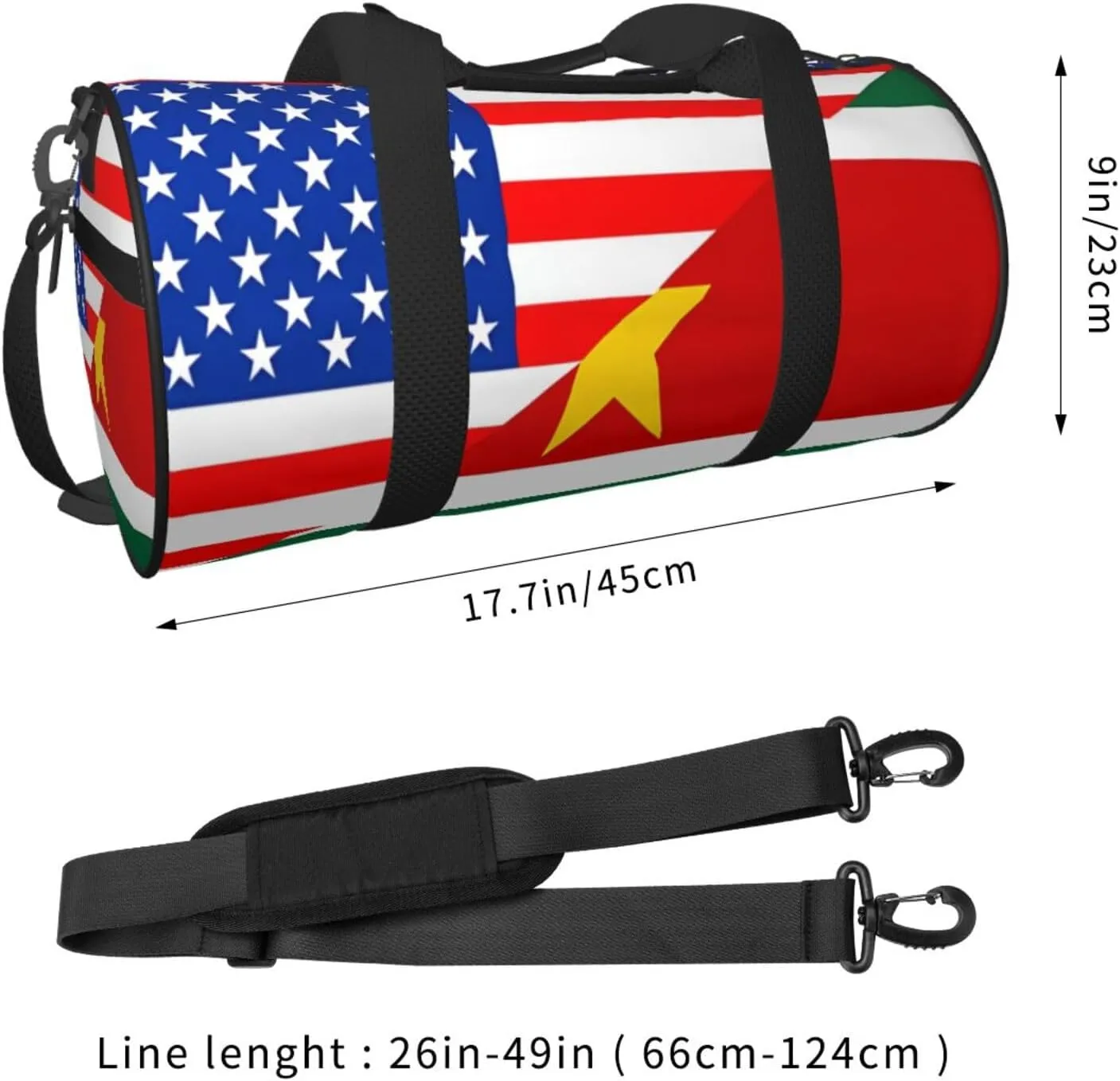 Half American Suriname Surinamese Flag Round Travel Duffel Bag Large Capacity Gym Sports Bags for Hiking Vacation Trips