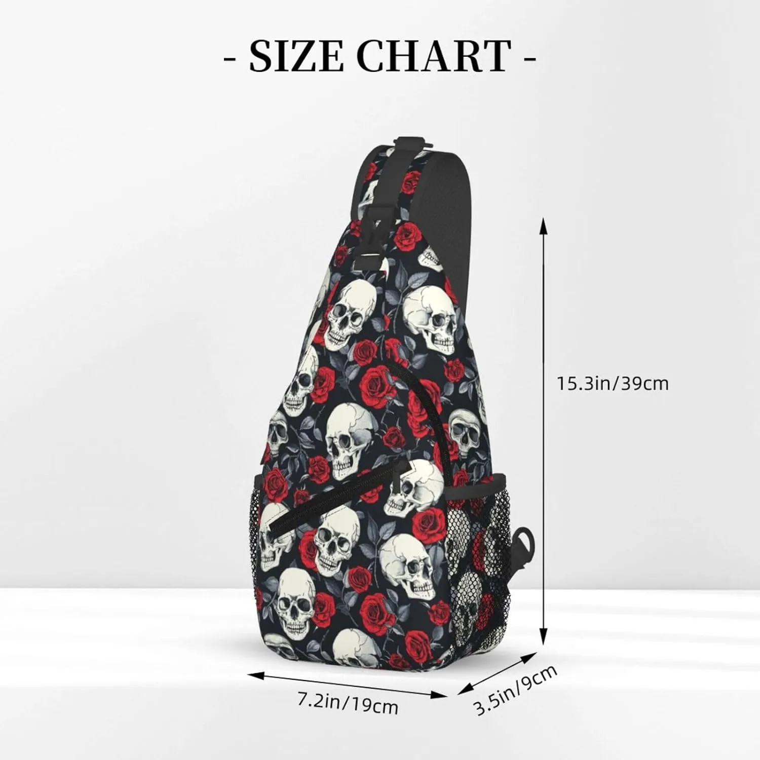 Halloween Crossbody Sling Bag For Women Men Skulls And Roses Chest Bag Adjustable Shoulder Bag Sling Backpack Casual Daypack