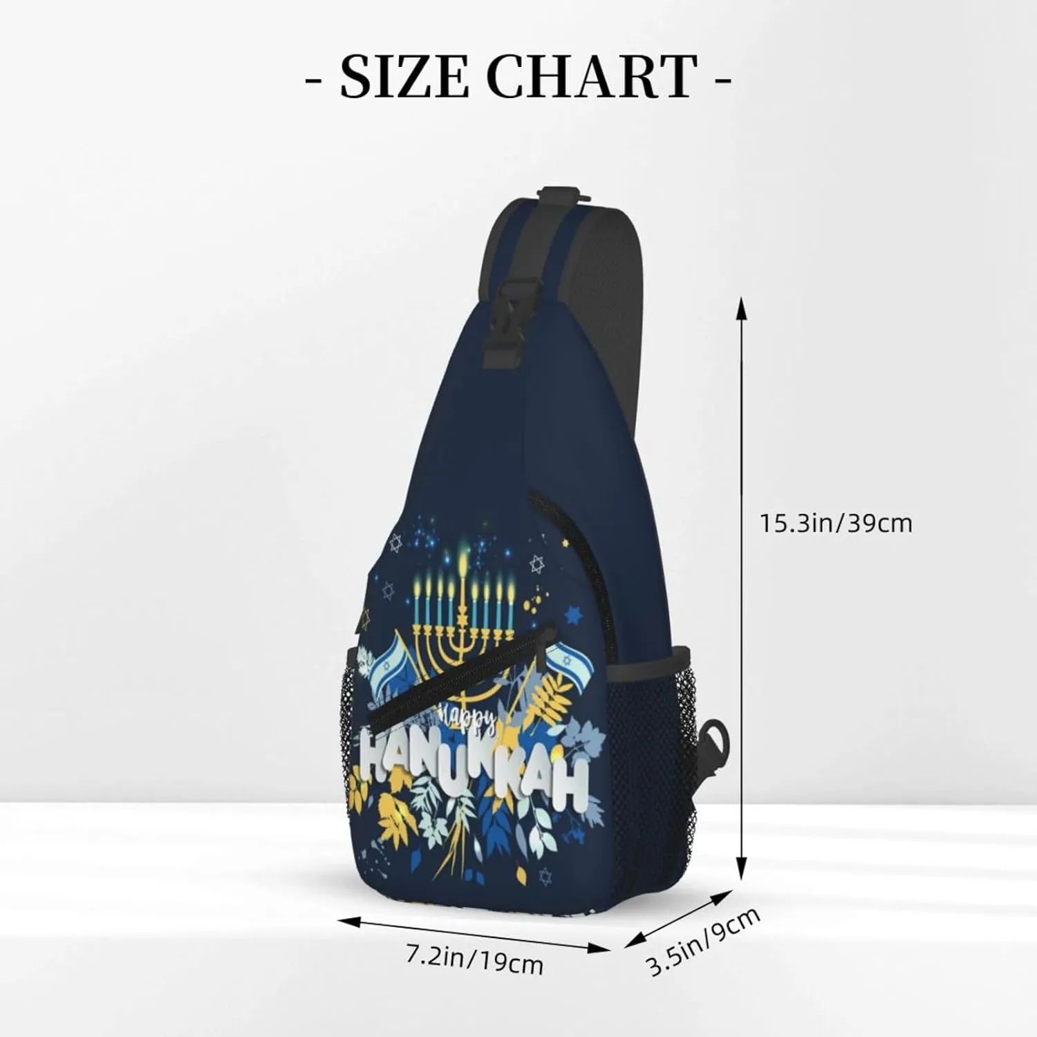 Hanukkah Hat Blue Shiny Lamps Sling Bag,Funny Crossbody Backpack Shoulder Chest Bag for Women Men