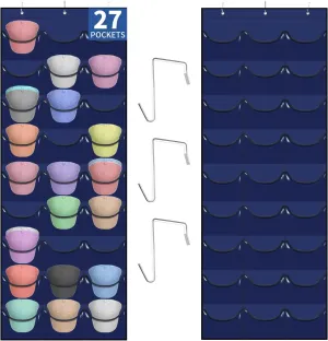 Hat Rack for Baseball Caps, 27 Pockets Over The Door Baseball Hat Organizer, Hat Storage for Closet Wall Mount Bag With Large Pockets & 3 Hooks, Hat Holder Hanger Organization to Display Caps