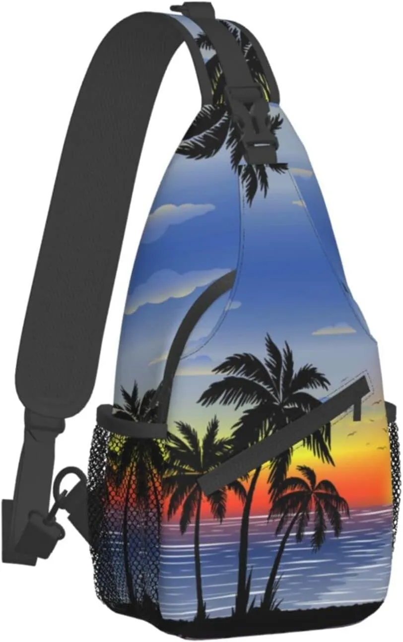 Hawaii Tropical Palm Tree Sling Bag Women Men Backpack Crossbody Bag Travel Hiking Casual Daypack