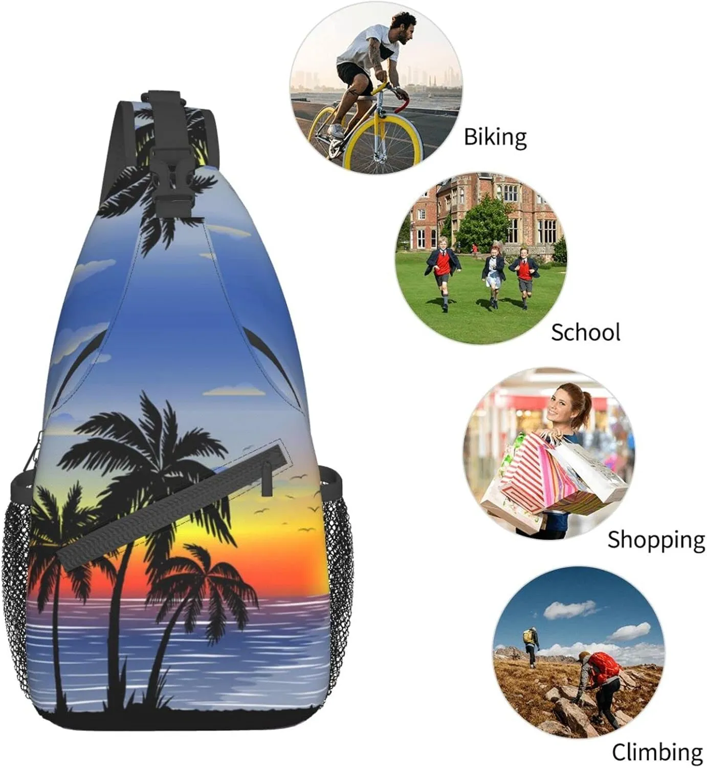 Hawaii Tropical Palm Tree Sling Bag Women Men Backpack Crossbody Bag Travel Hiking Casual Daypack