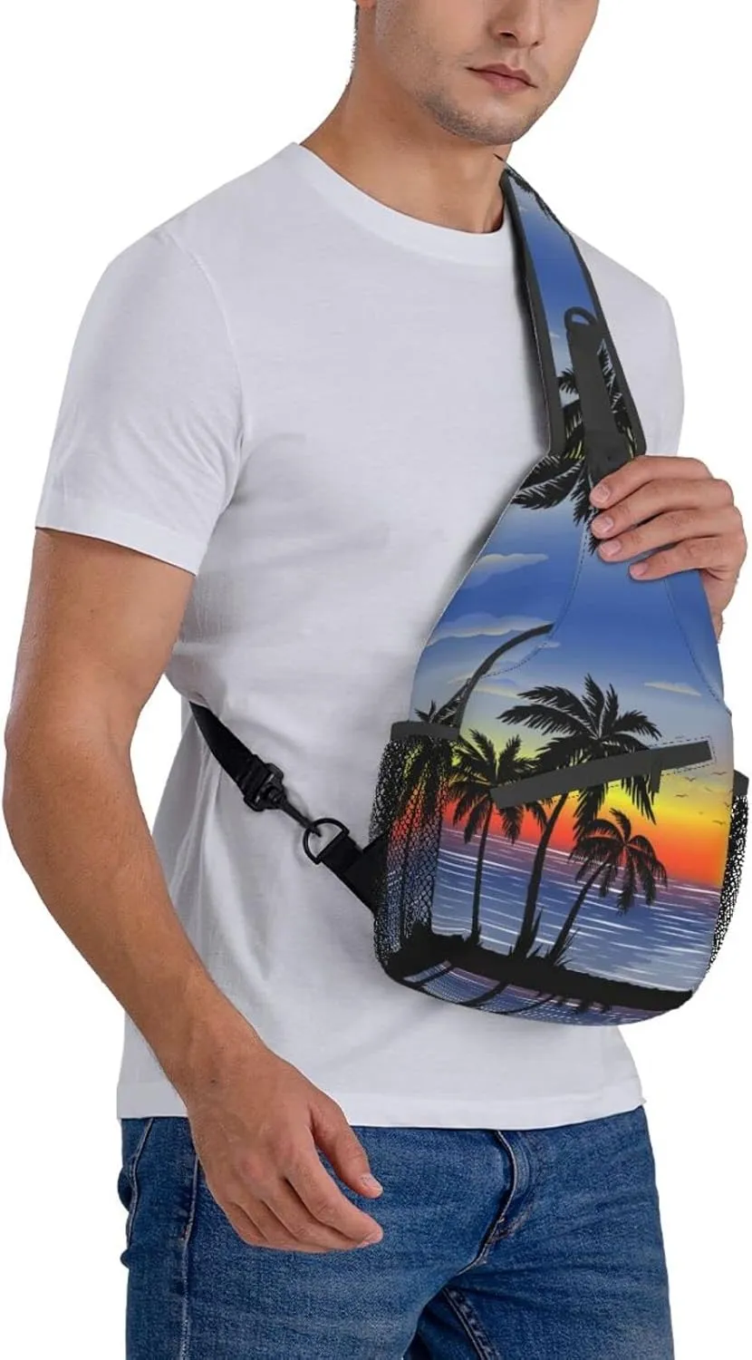 Hawaii Tropical Palm Tree Sling Bag Women Men Backpack Crossbody Bag Travel Hiking Casual Daypack