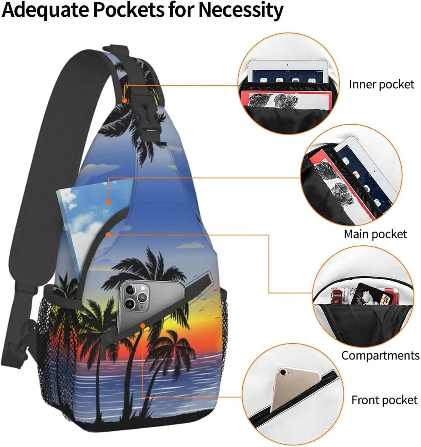 Hawaii Tropical Palm Tree Sling Bag Women Men Backpack Crossbody Bag Travel Hiking Casual Daypack