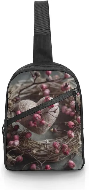 Heart Shape Surrounded Cross Chest Bag Crossbody Backpack for Women Men Sling Bag Travel Hiking Daypack