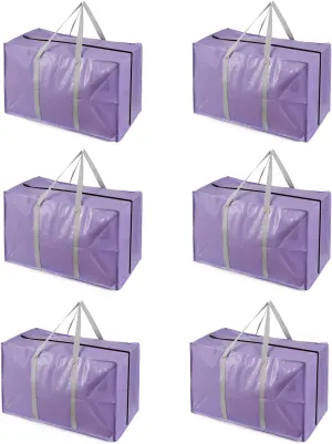 Heavy Duty Extra Large Moving Bags with Extra Long Handles -Includes Backpack Straps - Easy Storage For Space Saving (Purple)