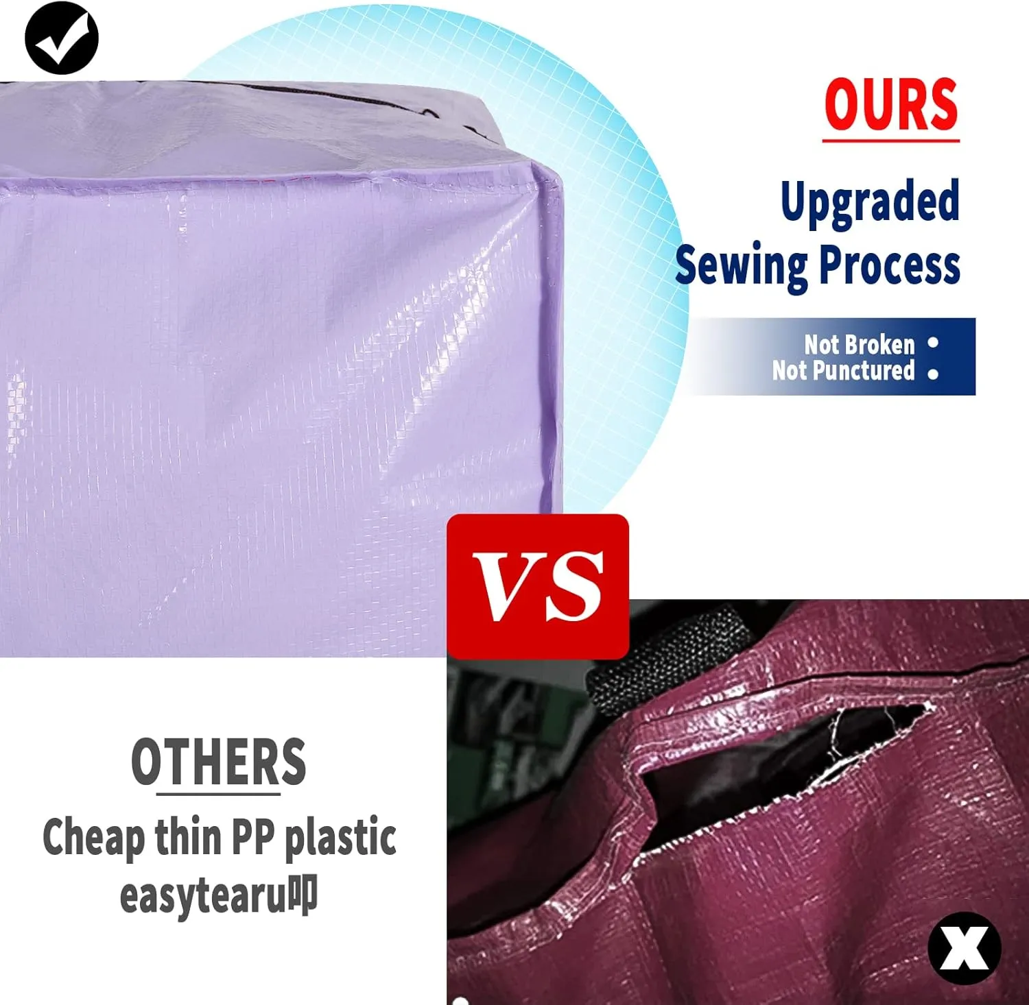 Heavy Duty Extra Large Moving Bags with Extra Long Handles -Includes Backpack Straps - Easy Storage For Space Saving (Purple)
