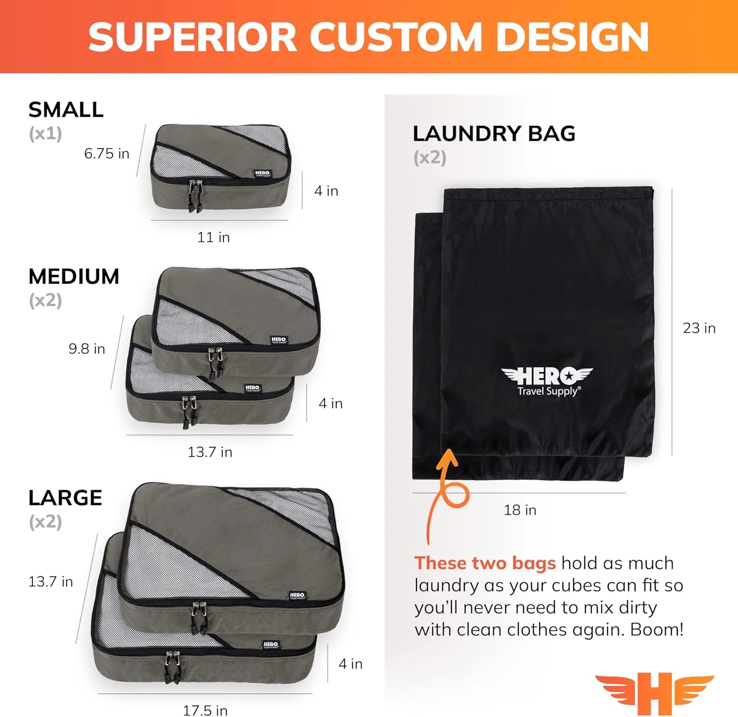 HERO Packing Cubes (5 Set) Luggage Organizers with 2 Laundry Bags