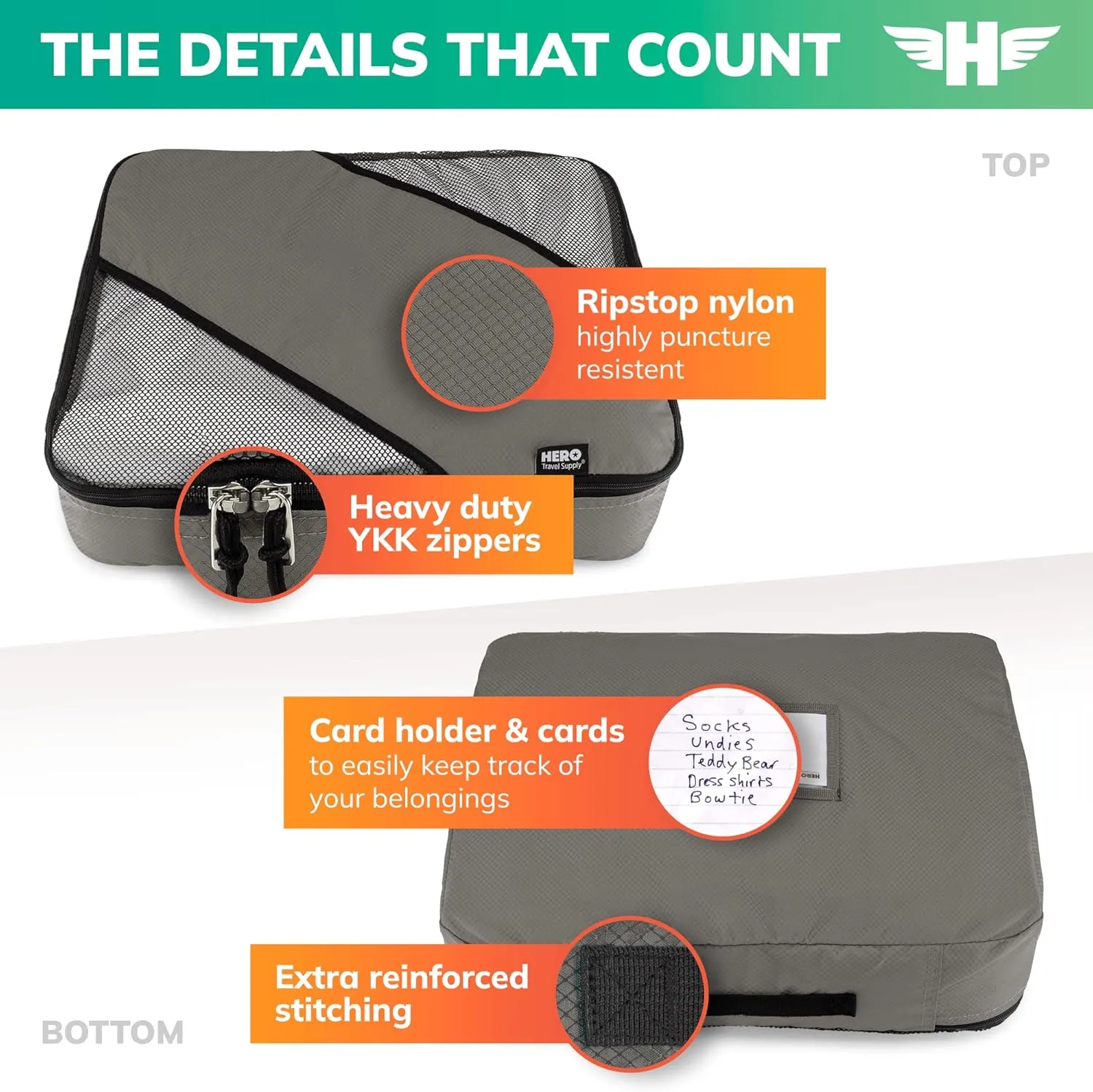 HERO Packing Cubes (5 Set) Luggage Organizers with 2 Laundry Bags