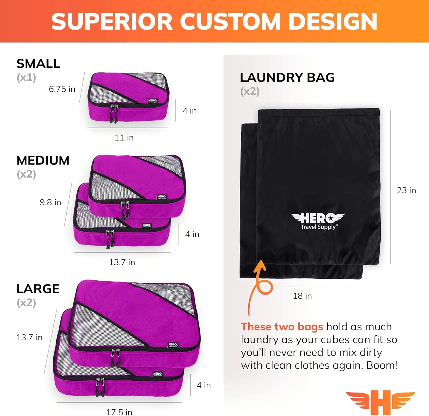 HERO Packing Cubes (5 Set) Luggage Organizers with 2 Laundry Bags