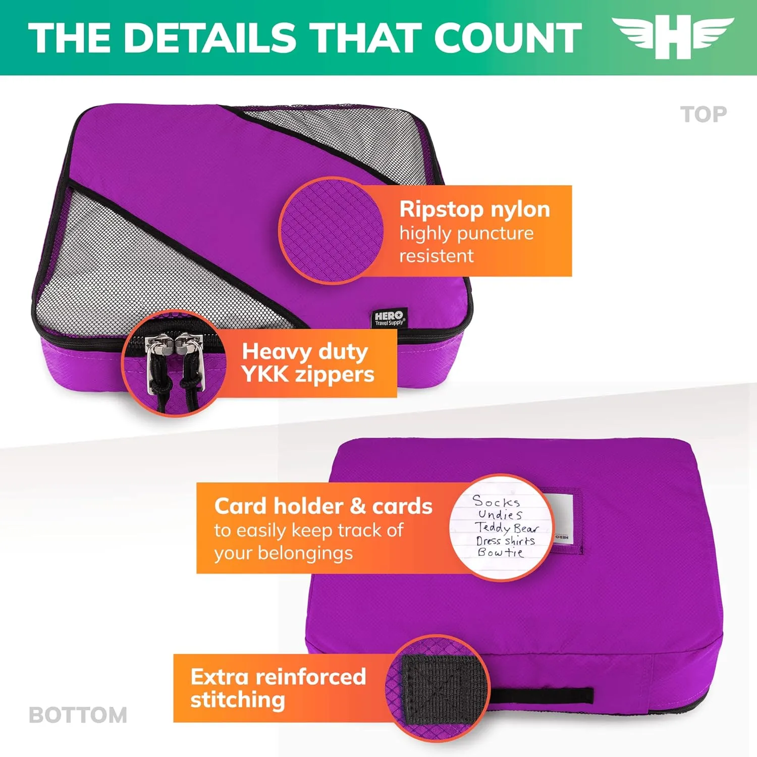 HERO Packing Cubes (5 Set) Luggage Organizers with 2 Laundry Bags