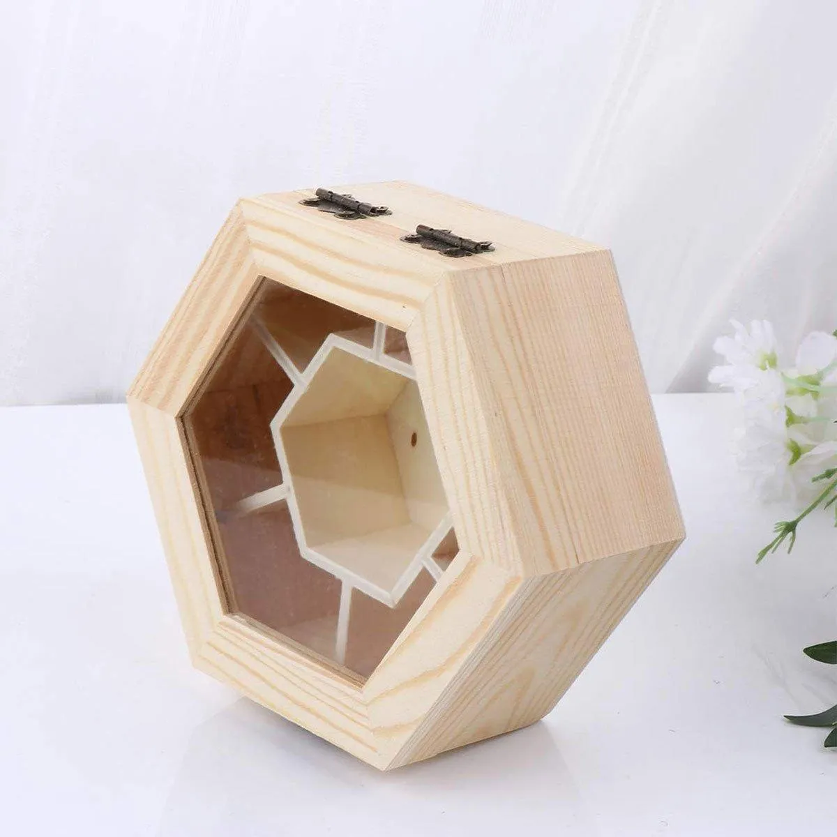 Hexagonal Seven Jewelry Compartment Wooden Organizer Desktop Finishing Box