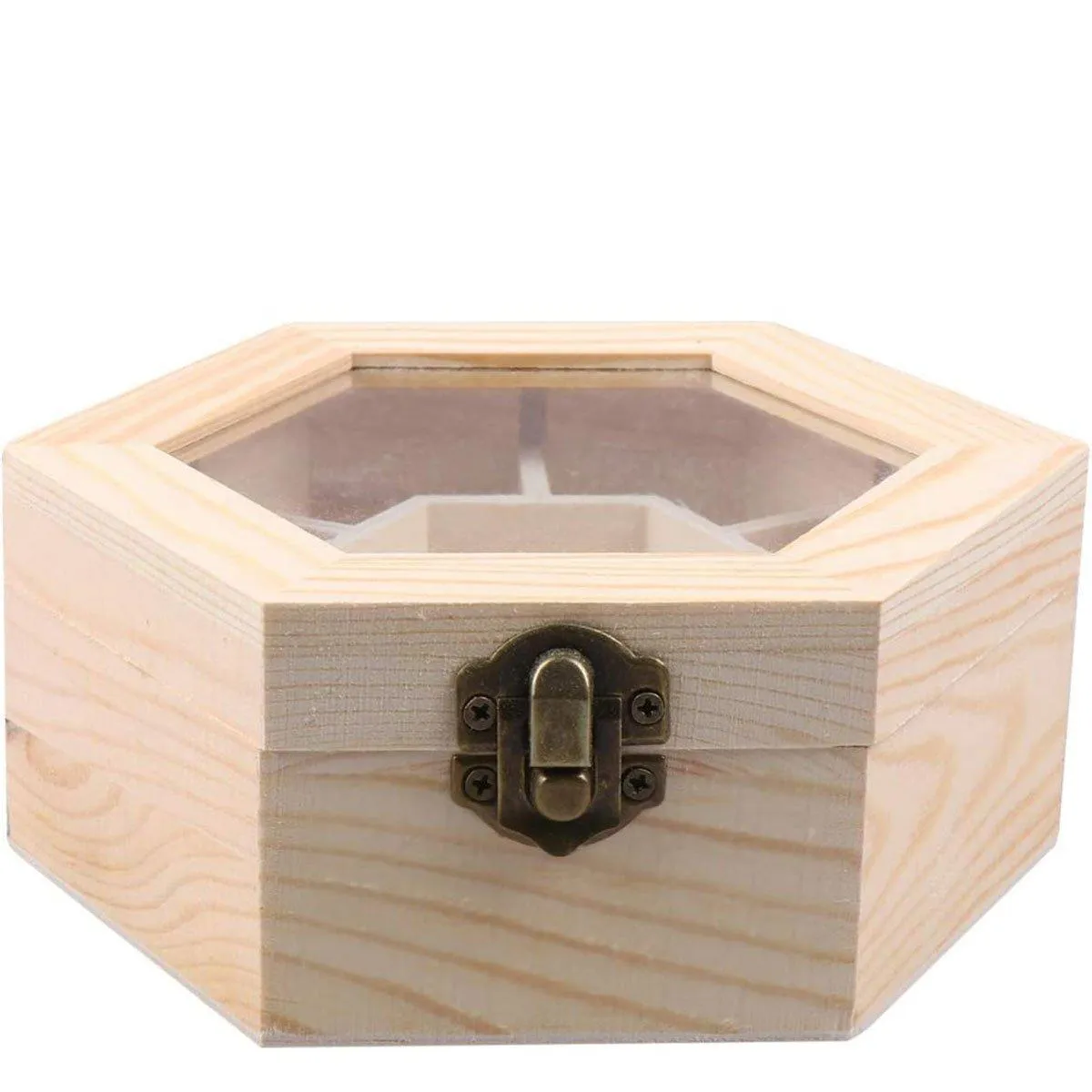 Hexagonal Seven Jewelry Compartment Wooden Organizer Desktop Finishing Box