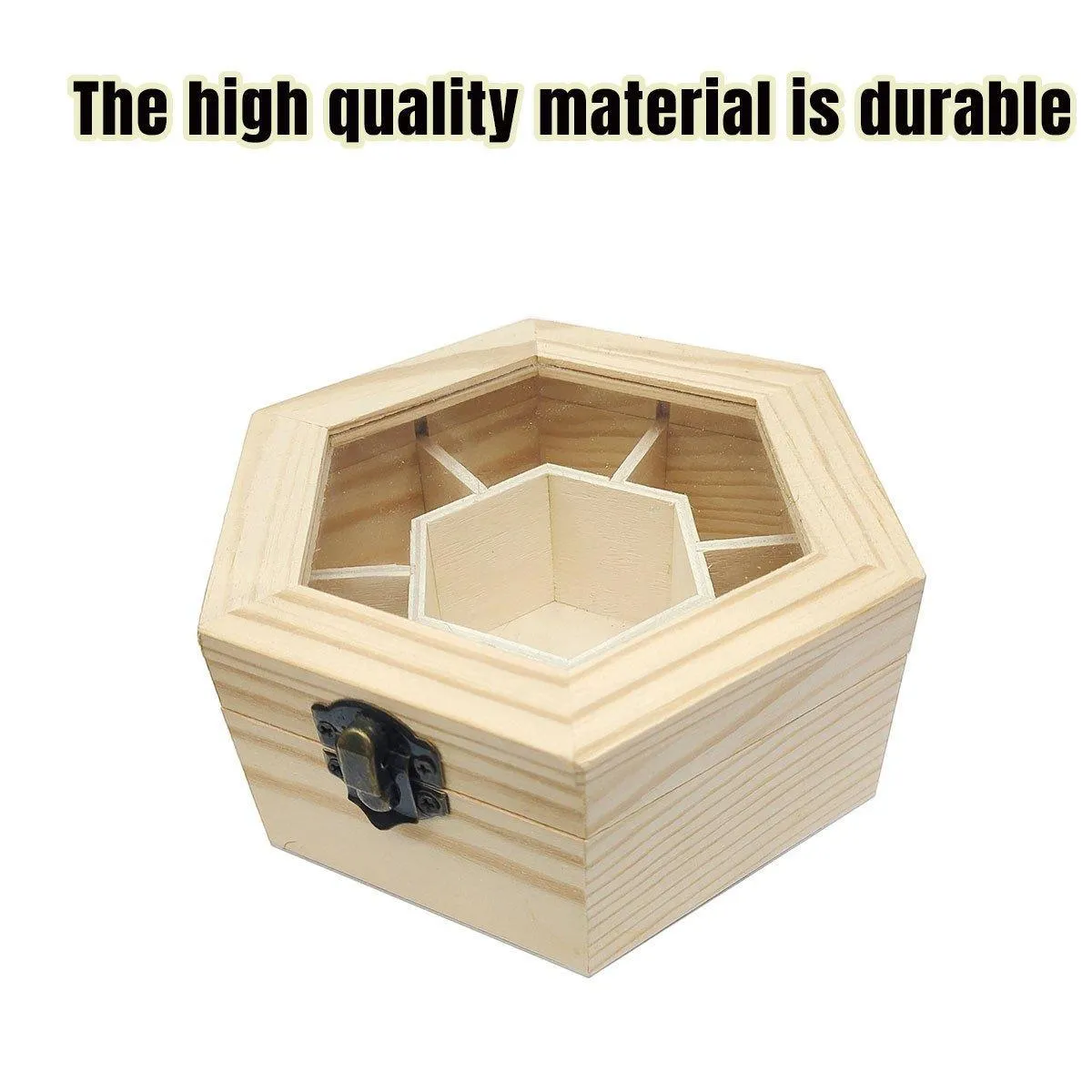 Hexagonal Seven Jewelry Compartment Wooden Organizer Desktop Finishing Box