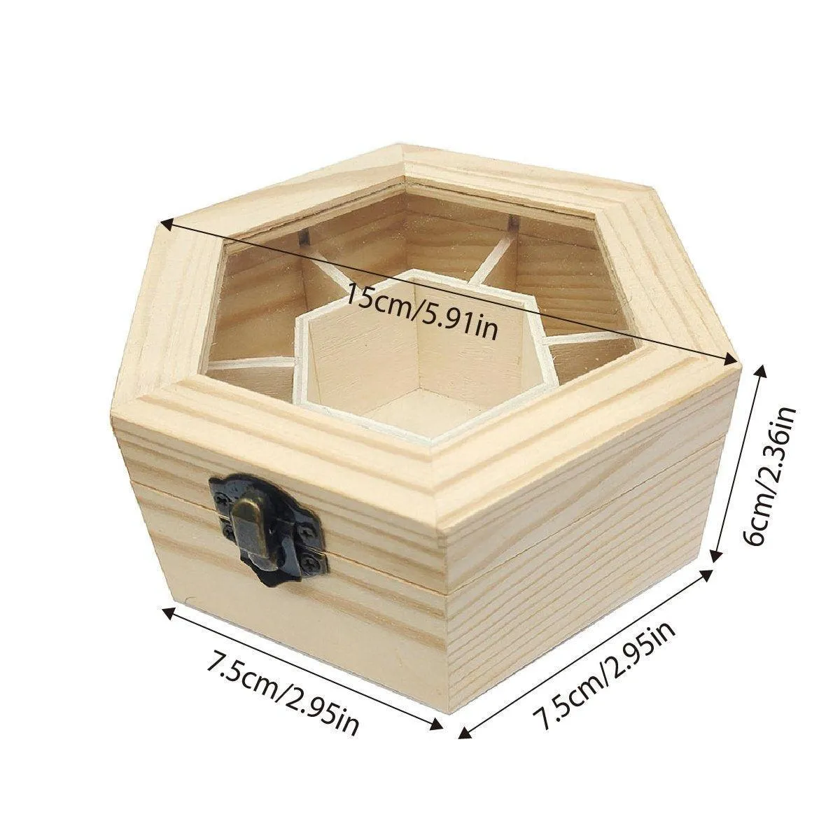 Hexagonal Seven Jewelry Compartment Wooden Organizer Desktop Finishing Box