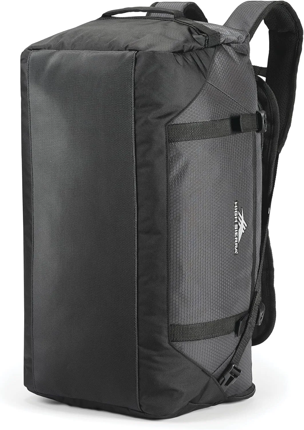 High Sierra Fairlead Travel Overnight Duffel Backpack Gym Bag with Padded Handles, Compression Straps, and Multiple Pockets, Mercury/Black
