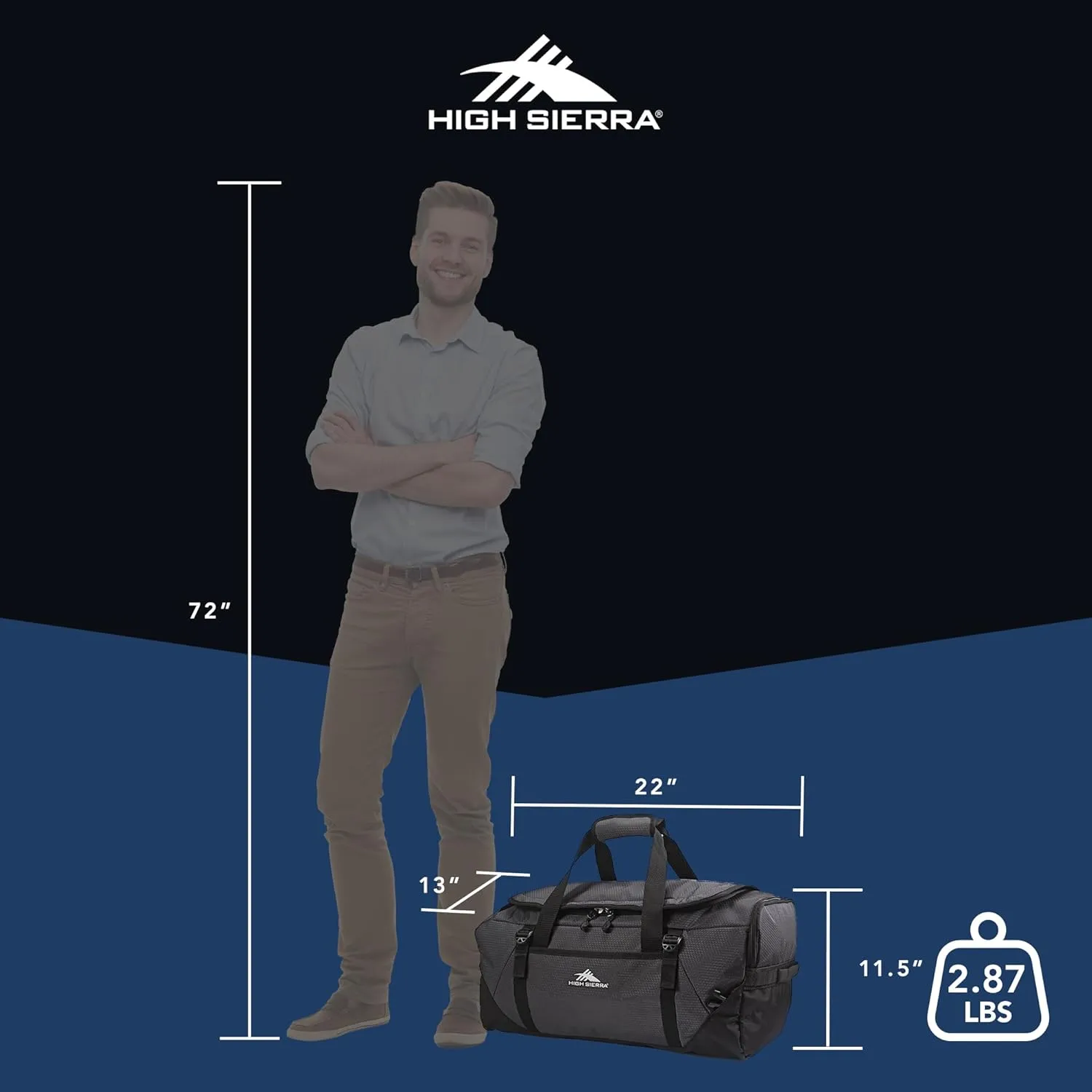 High Sierra Fairlead Travel Overnight Duffel Backpack Gym Bag with Padded Handles, Compression Straps, and Multiple Pockets, Mercury/Black