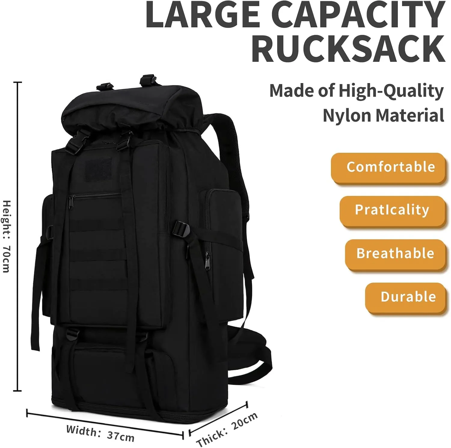 Hiking Daypack for Men Large Army Rucksack molle bag Military Tactical Backpack for Outdoor Traveling Camping