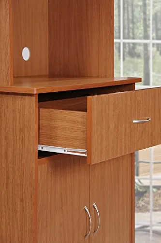 HODEDAH IMPORT Long Standing Kitchen Cabinet with Top & Bottom Enclosed Cabinet Space, One Drawer, Large Open Space for Microwave, Cherry