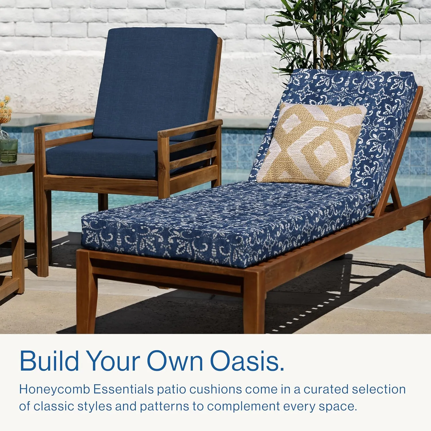 Honeycomb Essentials Outdoor Dining Chair Cushion, 20" x 41", Hampton Texture Navy Patio Cushion