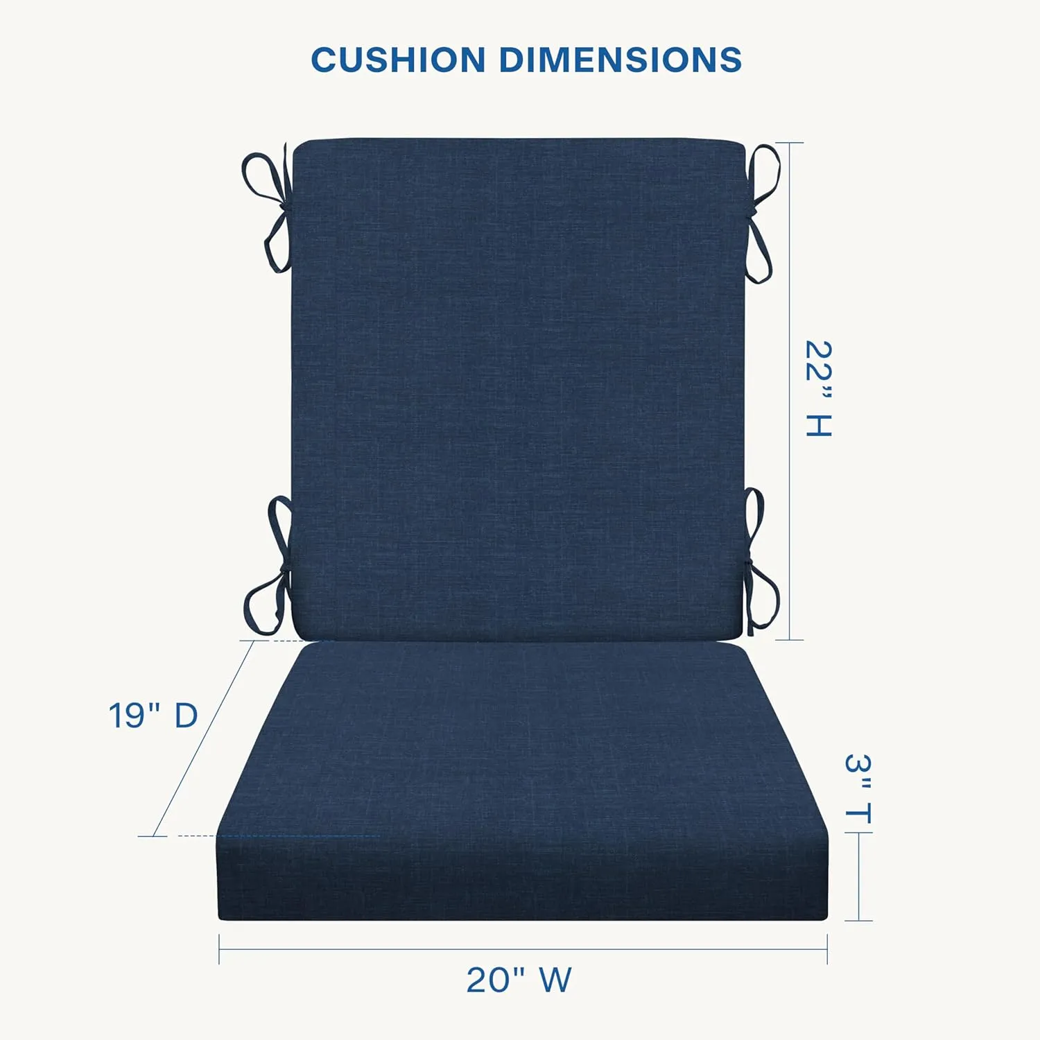 Honeycomb Essentials Outdoor Dining Chair Cushion, 20" x 41", Hampton Texture Navy Patio Cushion
