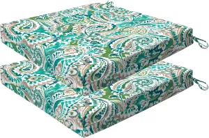 Honeycomb Essentials Outdoor Square Seat Cushions, 19" x 19", Geneva Paisley Turquoise Patio Chair Cushion 2-Pack