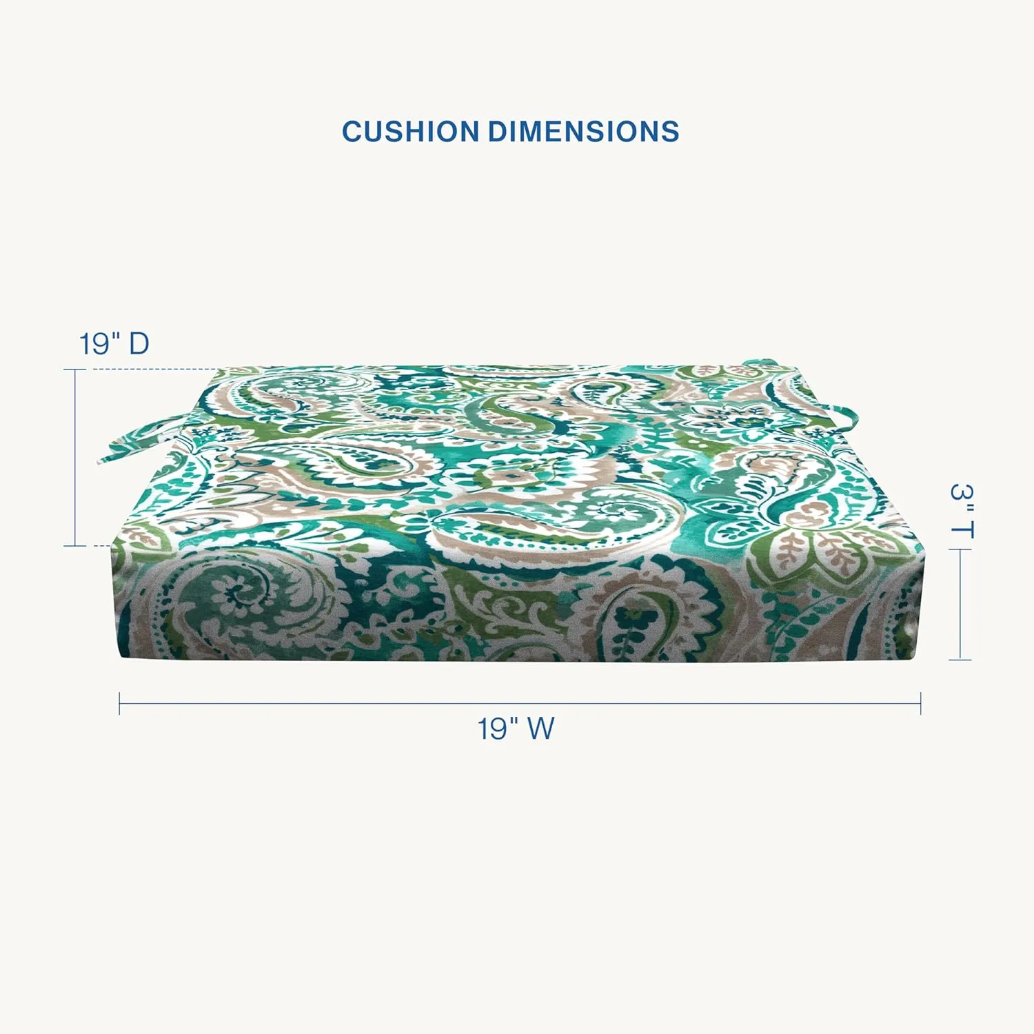 Honeycomb Essentials Outdoor Square Seat Cushions, 19" x 19", Geneva Paisley Turquoise Patio Chair Cushion 2-Pack