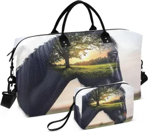 Horse Forest Sunrise Large Travel Duffel Bag, Sports Tote Gym Bags, Shoulder Weekender Overnight Bags for Women Men