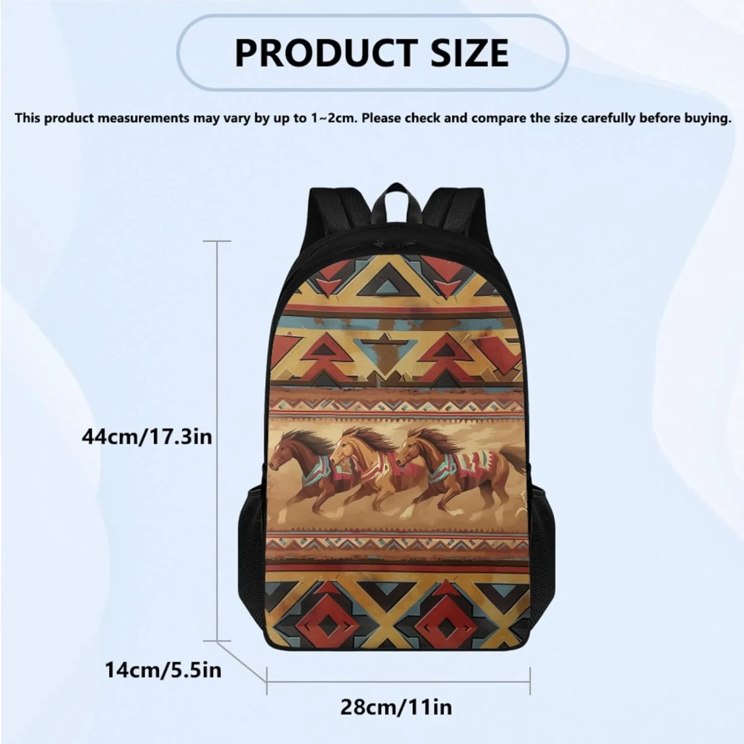 Horse Kids Backpack 3-Pcs Set Aztec Western Boys Girls School Bag with Pencil Case and Lunch Box for Toddler Children Large Capacity Daypack Set for Elementary Teens