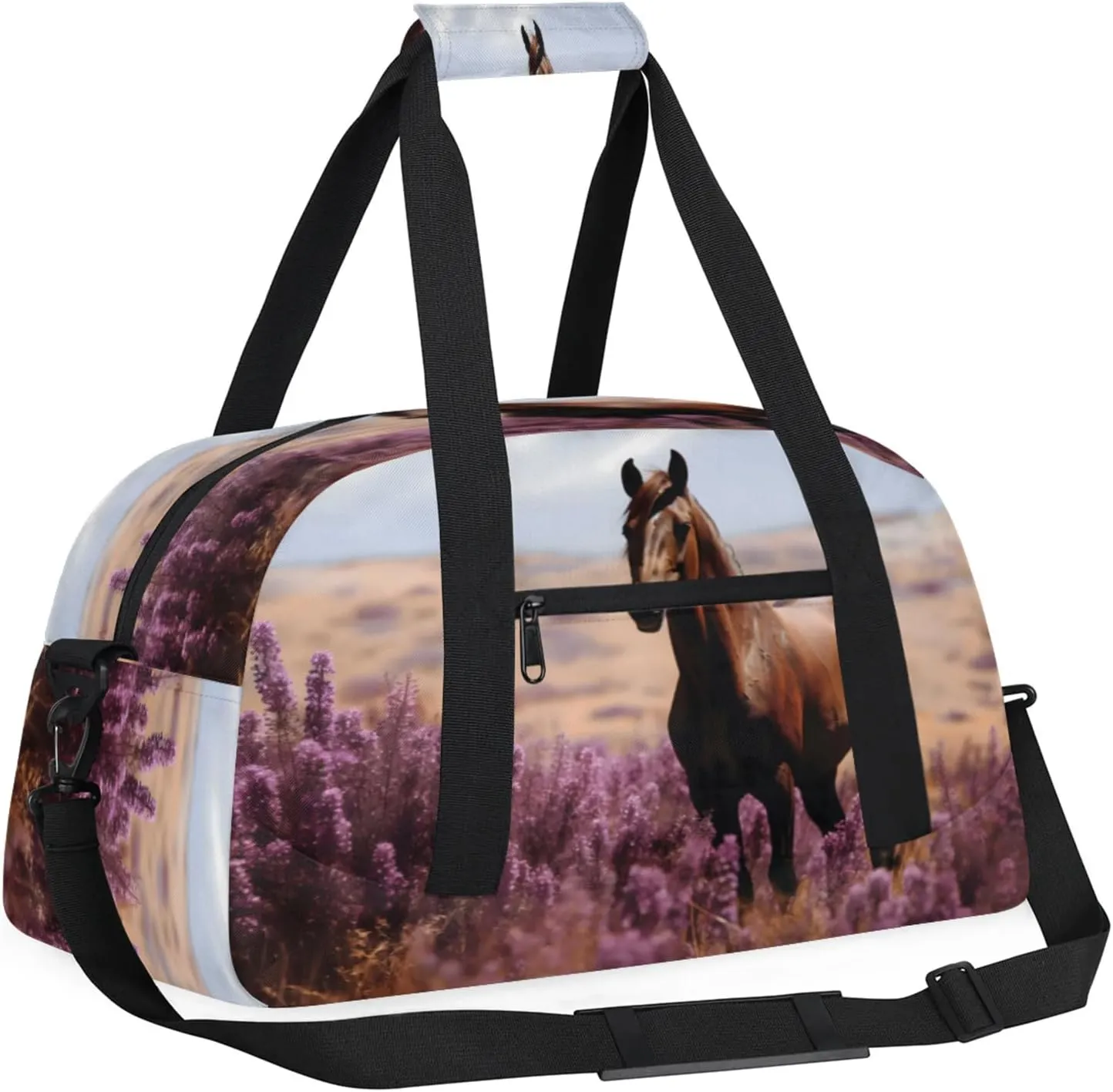 Horse Lavender Small Gym Bag 18 inch Carry On Duffel Bag for Weekender Travel Sports Workout Yoga Gymnastics Dance Ballet