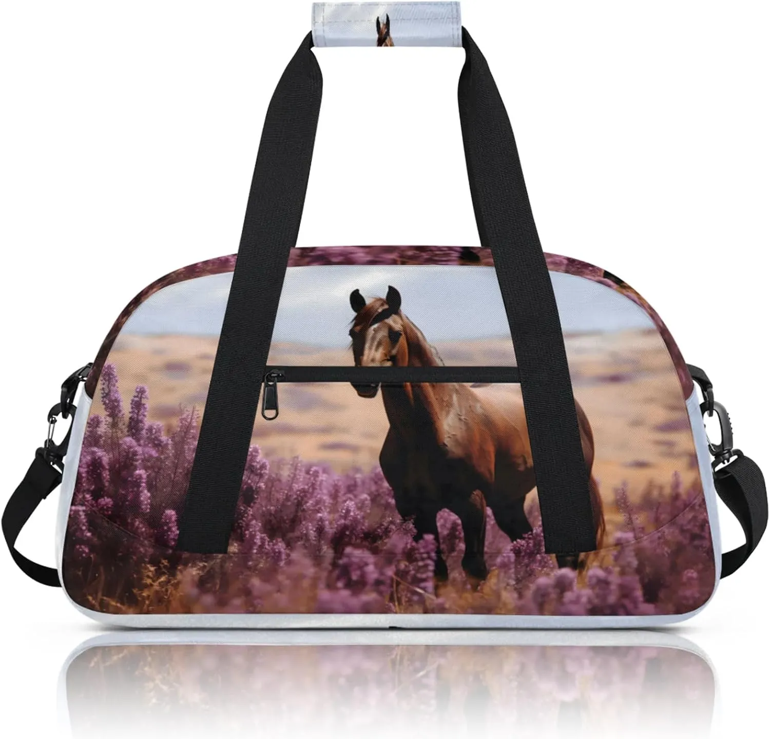 Horse Lavender Small Gym Bag 18 inch Carry On Duffel Bag for Weekender Travel Sports Workout Yoga Gymnastics Dance Ballet