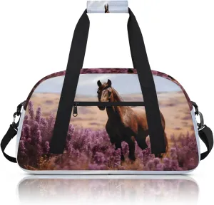 Horse Lavender Small Gym Bag 18 inch Carry On Duffel Bag for Weekender Travel Sports Workout Yoga Gymnastics Dance Ballet