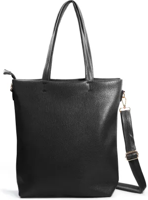 HOXIS Women's Vertical Tote Bag with Removable Shoulder Strap Vegan Leather Shoulder Handbag Satchel Bag