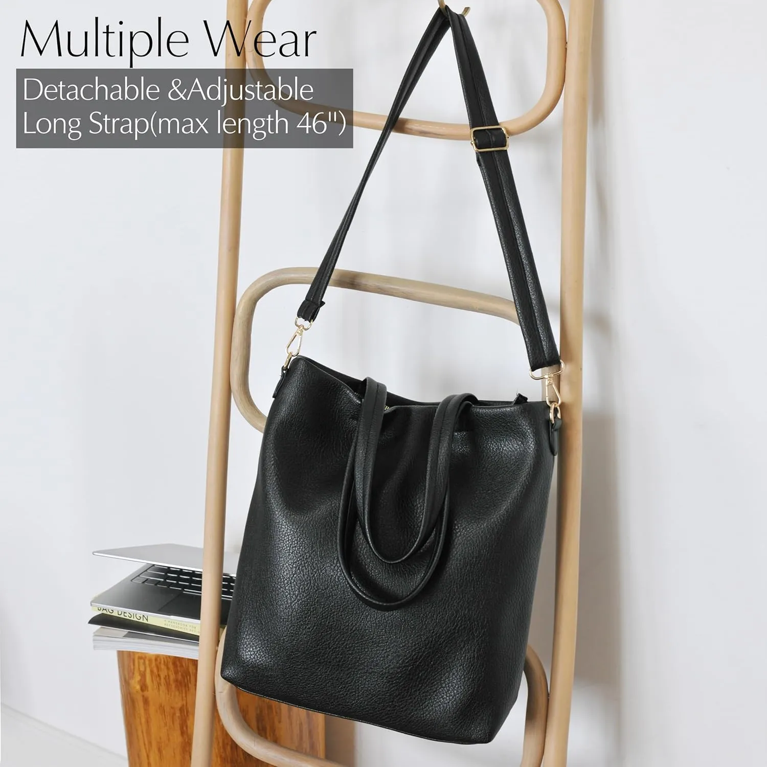 HOXIS Women's Vertical Tote Bag with Removable Shoulder Strap Vegan Leather Shoulder Handbag Satchel Bag